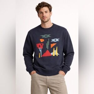 Scotch & Soda Men’s S Navy Abstract Art Graphic Crewneck Pullover Sweatshirt
